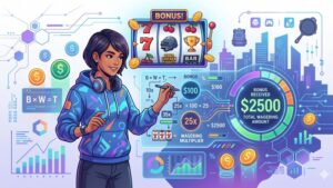 Иллюстрация с расчетами бонусов и игровыми слотами для статьи о требованиях к вейджеру